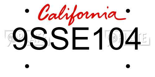 9SSE104 California License Plate
