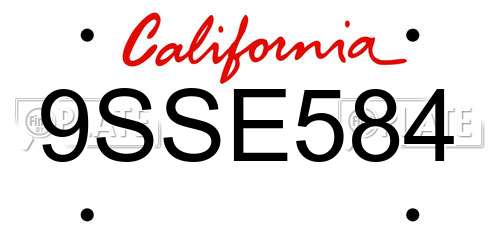 9SSE584 California License Plate
