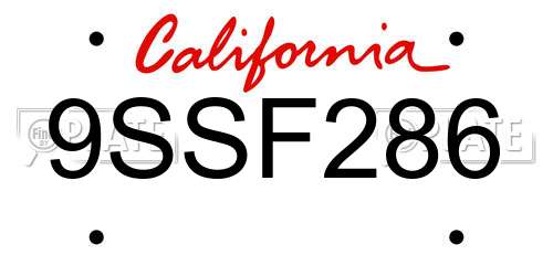 9SSF286 California License Plate
