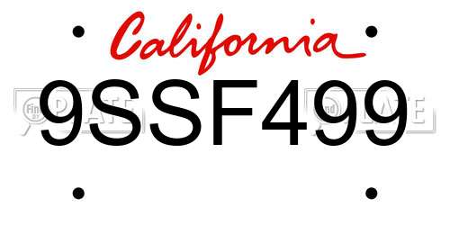 9SSF499 California License Plate