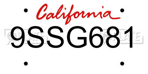 9SSG681 California License Plate