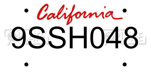 9SSH048 California License Plate