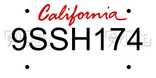 9SSH174 California License Plate