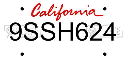 9SSH624 California License Plate