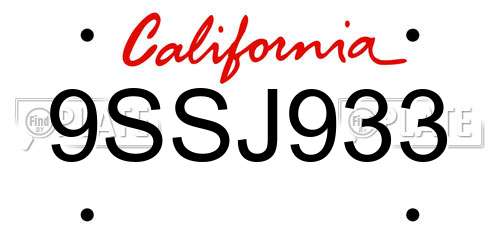 9SSJ933 California License Plate