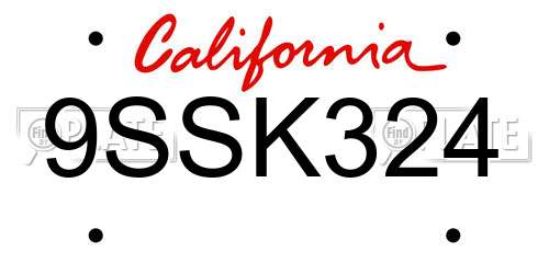 9SSK324 California License Plate