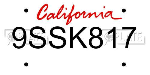 9SSK817 California License Plate