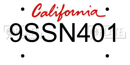 9SSN401 California License Plate