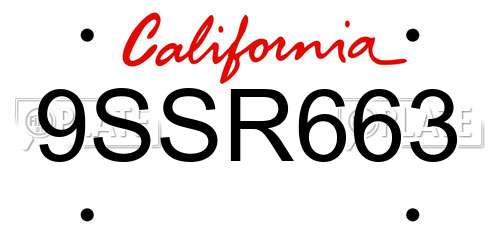 9SSR663 California License Plate