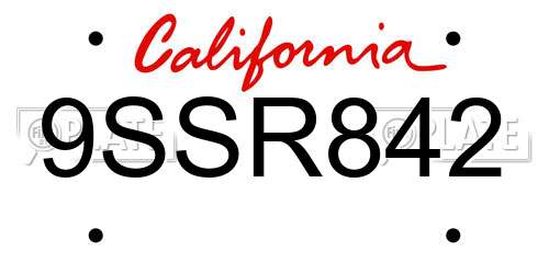 9SSR842 California License Plate