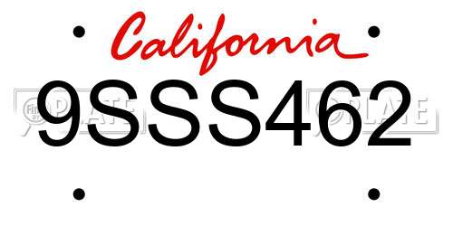9SSS462 California License Plate