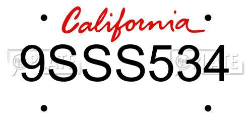 9SSS534 California License Plate