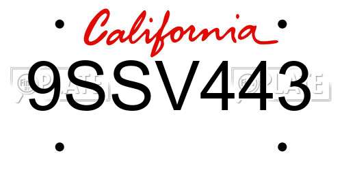 9SSV443 California License Plate