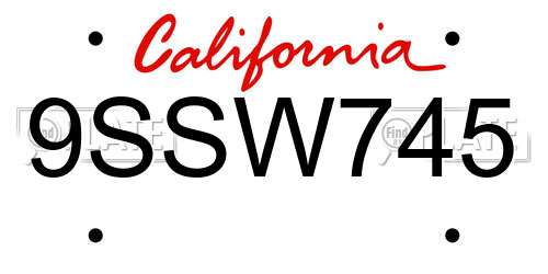 9SSW745 California License Plate