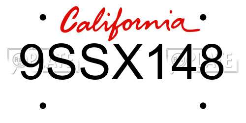 9SSX148 California License Plate