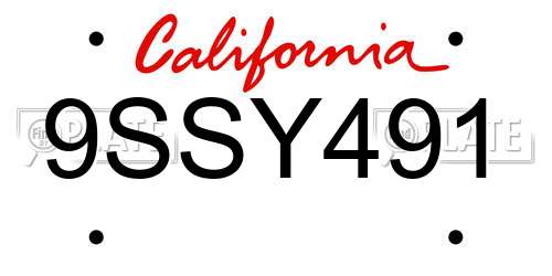 9SSY491 California License Plate