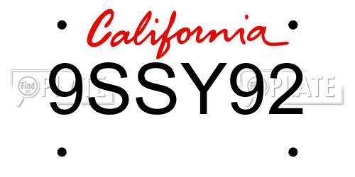 9SSY92 California License Plate