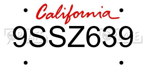 9SSZ639 California License Plate