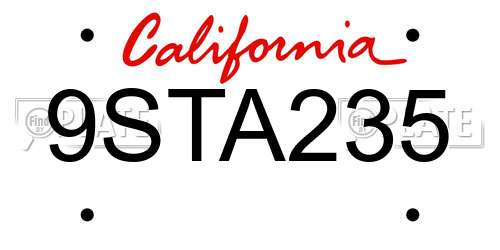 9STA235 California License Plate