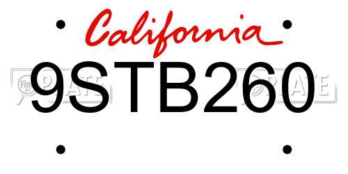 9STB260 California License Plate