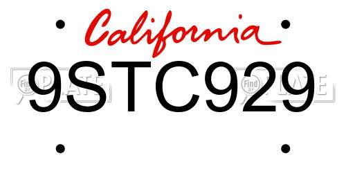 9STC929 California License Plate