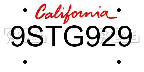 9STG929 California License Plate