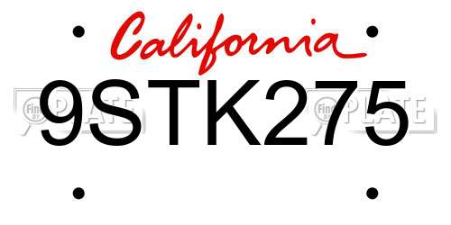 9STK275 California License Plate