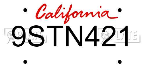 9STN421 California License Plate