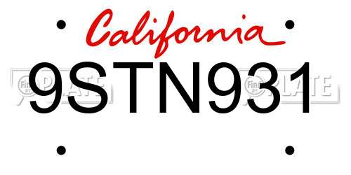9STN931 California License Plate