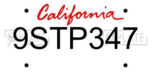 9STP347 California License Plate
