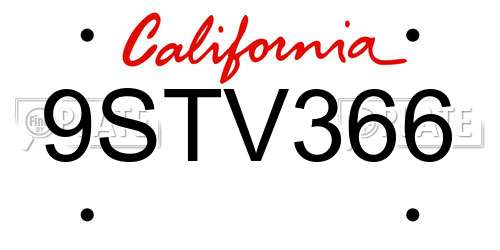9STV366 California License Plate