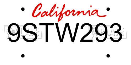 9STW293 California License Plate