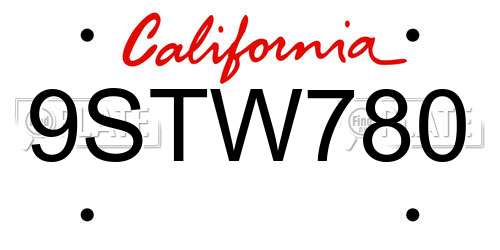 9STW780 California License Plate