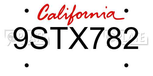 9STX782 California License Plate