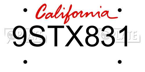 9STX831 California License Plate