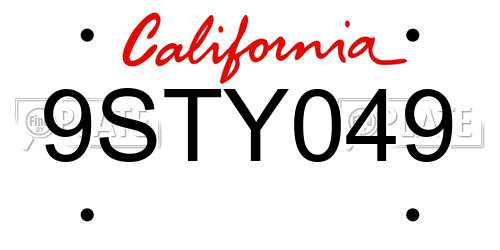 9STY049 California License Plate