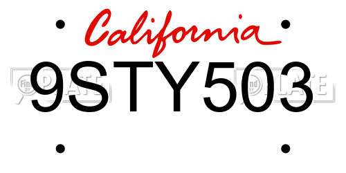 9STY503 California License Plate