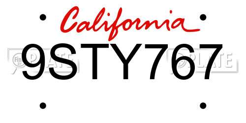 9STY767 California License Plate