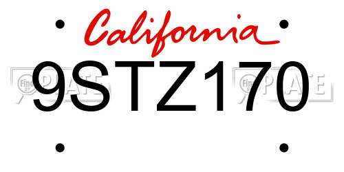 9STZ170 California License Plate