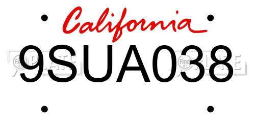 9SUA038 California License Plate