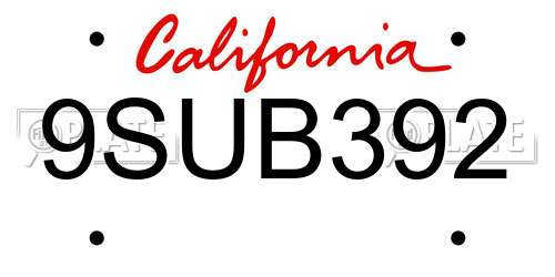9SUB392 California License Plate
