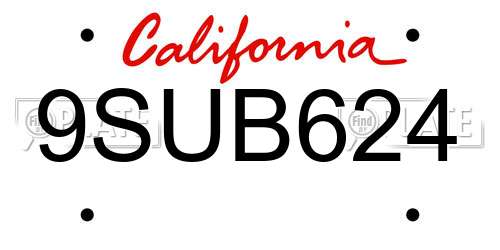 9SUB624 California License Plate