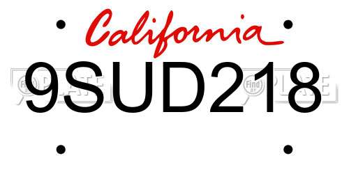 9SUD218 California License Plate