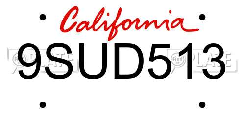 9SUD513 California License Plate