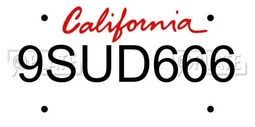 9SUD666 California License Plate