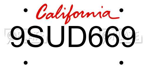 9SUD669 California License Plate