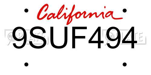 9SUF494 California License Plate