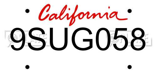 9SUG058 California License Plate
