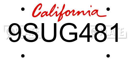 9SUG481 California License Plate