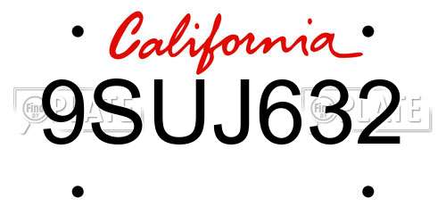9SUJ632 California License Plate
